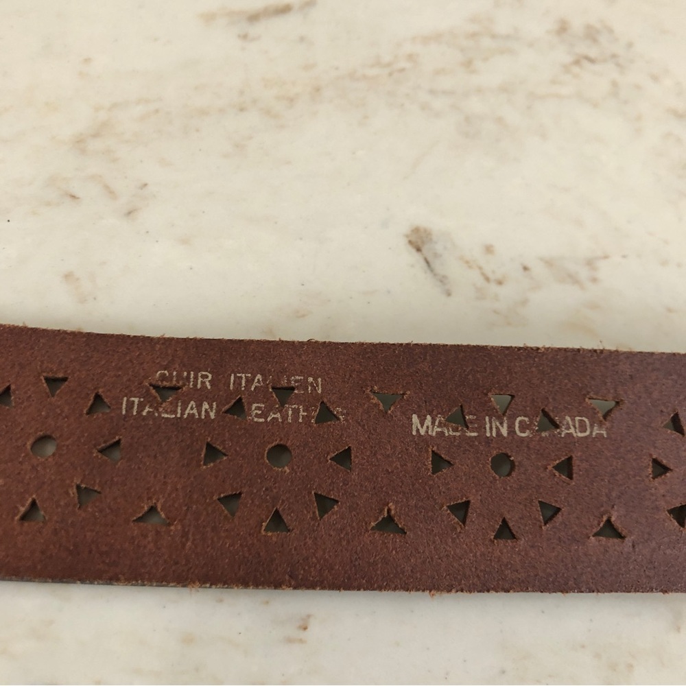 New Italian Leather Belt Brown/Turquoise Buckle Made in Canada Size L - Picture 6 of 10